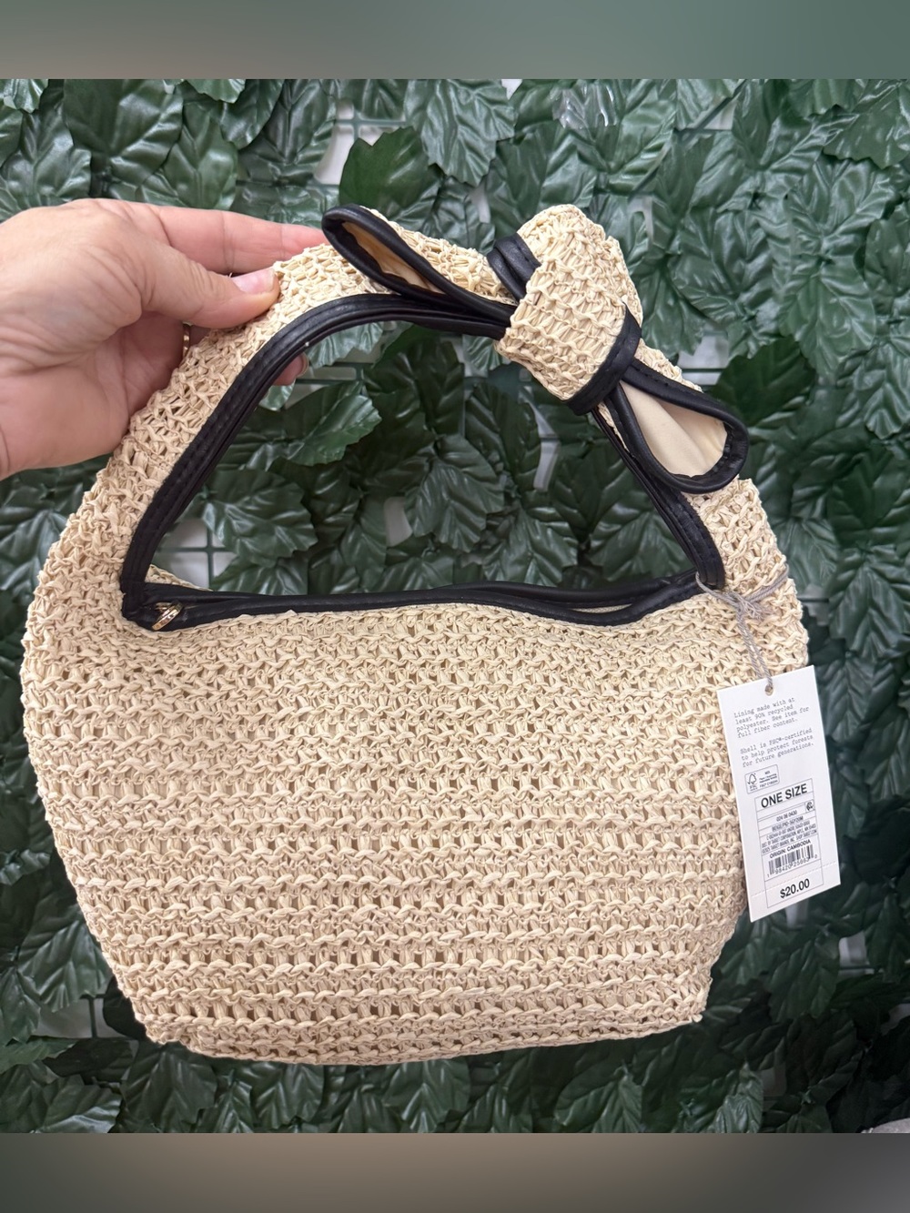 Woven Bow-Accent Straw Bag - a new day